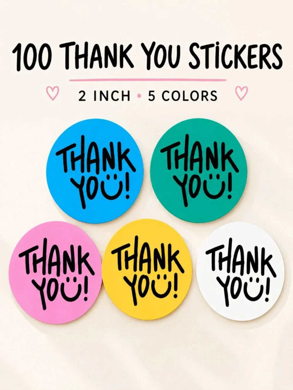 100 Thank You Stickers 2 Inch Round Small Business Packaging Labels and Sealers